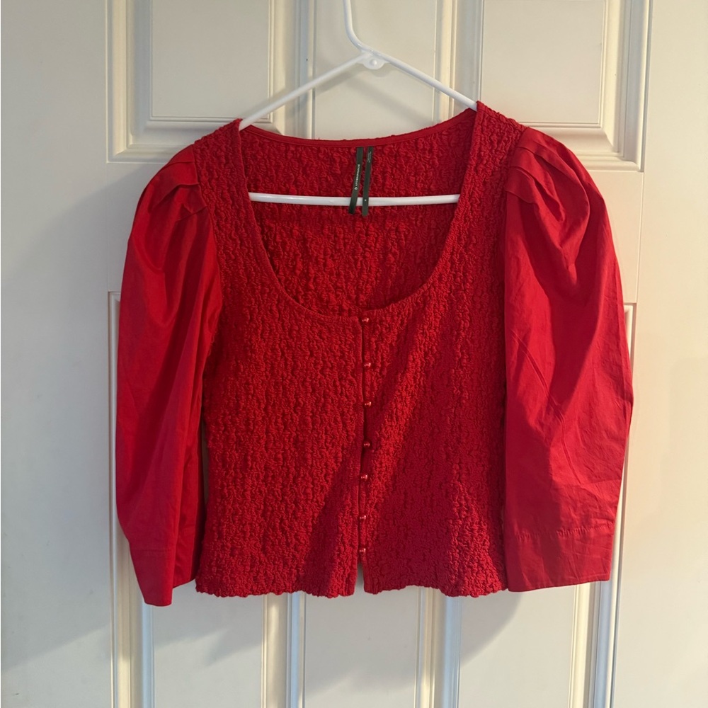 Women's Red Button-Up Top - Picture 2 of 3